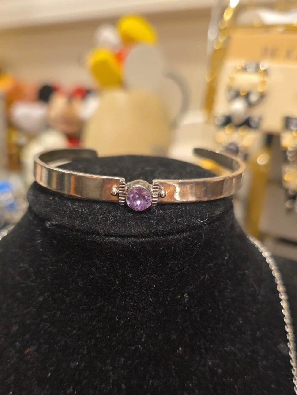 Sterling Silver Bangle Bracelet with Purple Gemstone